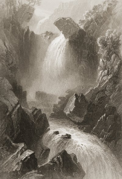 Głowa Diabelskiej Doliny, hrabstwo Wicklow, Irlandia, z „Krajobrazy i starożytności Irlandii” George
