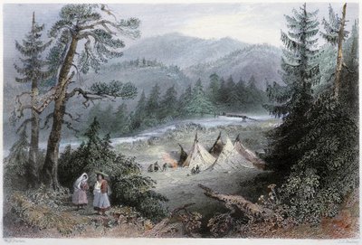 Obóz indiański w pobliżu Mostu Generała, okolice Annapolis - w „”kanadyjskiej scenerii ilustrowanej” przez W.H. Bartlett, Londyn autorstwa William Henry Bartlett