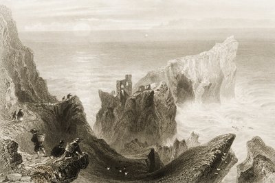 Zamek Kenbaan, niedaleko Ballycastle, hrabstwo Antrim, Irlandia Północna, z „Krajobrazy i starożytności Irlandii” George