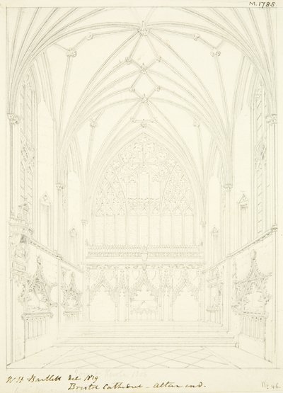 Lady Chapel of Bristol Cathedral patrząc na wschód (ołówek i akwarela na papierze) autorstwa William Henry Bartlett