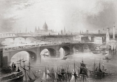 London, Southwark i Blackfriars mosty na Tamizie, Londyn, Anglia, z „Cyclopaedia of Useful Arts and Manufactures” Charlesa Tomlinsona autorstwa William Henry Bartlett