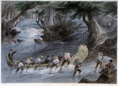 Spływy Kajakowe Mężczyzn – w „”kanadyjskiej scenerii ilustrowanej” przez Bartletta W.H. autorstwa William Henry Bartlett