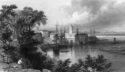 Mistley Quay, niedaleko Harwich, Essex, grawerowane przez Johna Rogersa, 1832 autorstwa William Henry Bartlett