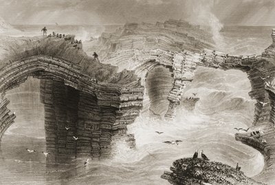 Naturalne mosty w pobliżu Kilkee, hrabstwo Clare, Irlandia, z „Krajobrazy i starożytności Irlandii” be George Virtue, lata 60. XIX wieku autorstwa William Henry Bartlett