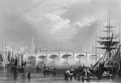 Nowy most i Broomielaw, Glasgow, ok. 1840 r. autorstwa William Henry Bartlett