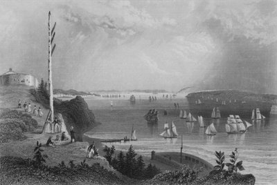 New York Bay, ze stacji Telegraph (grawerowanie) autorstwa William Henry Bartlett
