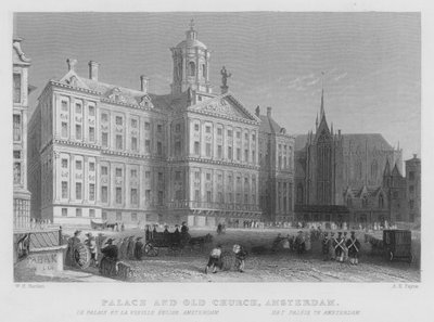 Pałac i Stary Kościół, Amsterdam (rycina) autorstwa William Henry Bartlett