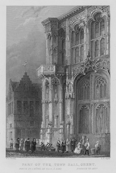 Część Ratusza, Gandawa (grafika) autorstwa William Henry Bartlett