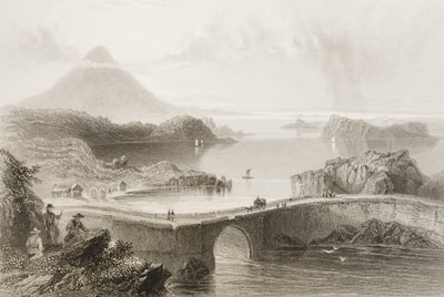 Most pontonowy w Lough Conn, hrabstwo Mayo, Irlandia, z „Scenery and Antiquities of Ireland” George