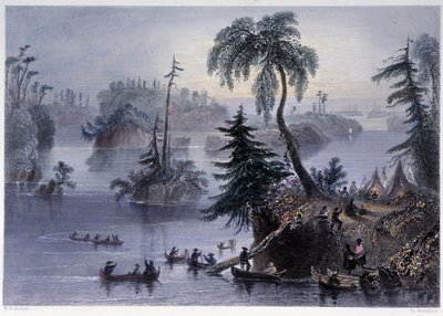 Scena wśród Tysiąca Wysp: Obóz i Łodzie, Mille îles - w „”kanadyjskiej scenerii ilustrowanej” przez Bartletta W.H. autorstwa William Henry Bartlett