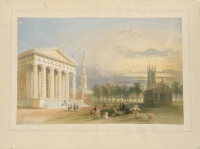 Studium do widoku Yale College i Kapitolu autorstwa Bartletta autorstwa William Henry Bartlett