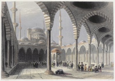 Dziedziniec Meczetu Sułtana Achmeta, Stambuł, grawerowany przez S. Fishera, ok. 1850 (akwatinta) autorstwa William Henry Bartlett