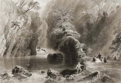 Rzeka Dargle, hrabstwo Wicklow, z „Krajobrazy i starożytności Irlandii” George
