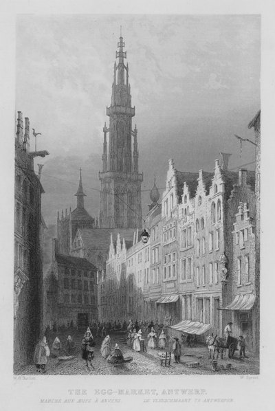 Targ jaj, Antwerpia (grawerowanie) autorstwa William Henry Bartlett