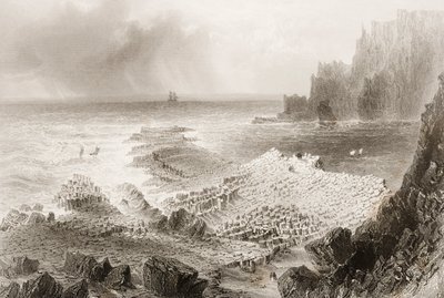 Grobla Olbrzyma z góry, hrabstwo Antrim, Irlandia Północna, z „Krajobrazy i starożytności Irlandii” George