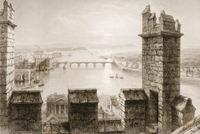Rzeka Shannon i Limerick z Wieży Katedralnej, hrabstwo Limerick, z „Krajobrazy i starożytności Irlandii” George