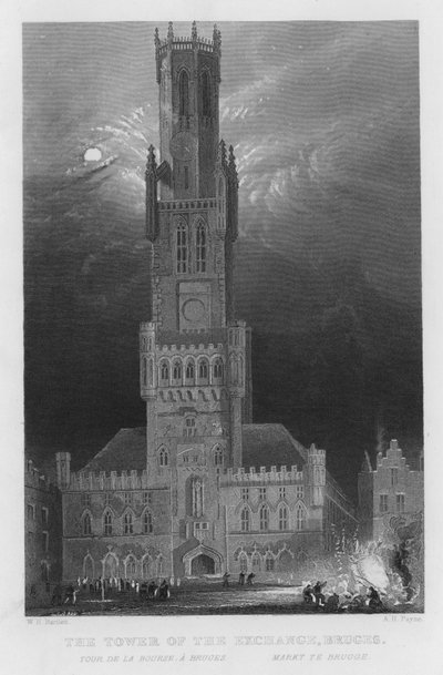 Wieża wymiany, Brugia (rycina) autorstwa William Henry Bartlett