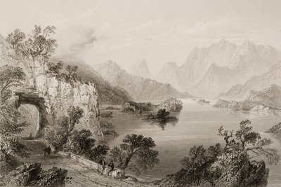 Górne jezioro w Killarney, hrabstwo Killarney, Irlandia, z „Krajobrazy i starożytności Irlandii” George