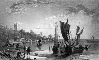 Wioska Leigh, niedaleko Southend, Essex, grawerowana przez Charlesa Mottrama, 1833 autorstwa William Henry Bartlett