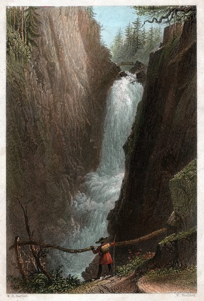 Wodospady Aar, w masywie Aar Gotthard, Alpy Szwajcarskie. ok. 1850 (Grawerowanie) autorstwa William Henry Bartlett