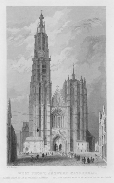 Front Zachodni, Katedra w Antwerpii (grawerowanie) autorstwa William Henry Bartlett