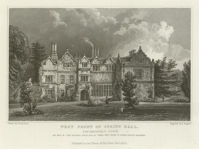 West Front Spains Hall, Finchingfield, Essex, siedziba Johna Ruggles Brice, Esquire autorstwa William Henry Bartlett