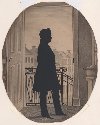 Sylwetka młodego mężczyzny przed otwartym oknem, zwróconego w prawo, przed rokiem 1860. autorstwa William Henry Brown