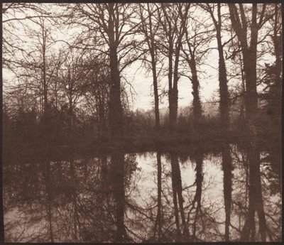 Zimowe drzewa odbite w stawie, 1841-42. autorstwa William Henry Fox Talbot