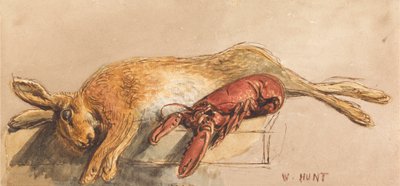 Martwy zając i gotowany homar na ławce autorstwa William Henry Hunt