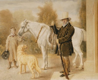 Sportowiec z chłopcem, kucykiem i psem, 1827 autorstwa William Henry Hunt
