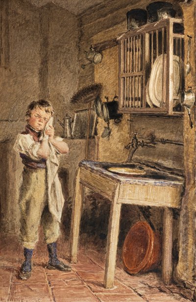 Młody chłopiec myjący się przy zlewie (akwarela) autorstwa William Henry Hunt