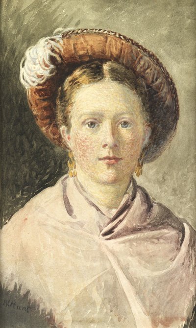 Dama w kapeluszu z piórami (akwarela na papierze) autorstwa William Henry Hunt