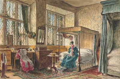 Panna Moore szyje w swojej sypialni, Hardwick Hall, Derbyshire autorstwa William Henry Hunt