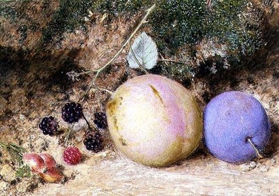 Owoce dzikiej róży, jeżyny i śliwki autorstwa William Henry Hunt