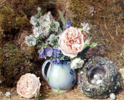 Martwa natura z kwiatów i gniazd autorstwa William Henry Hunt