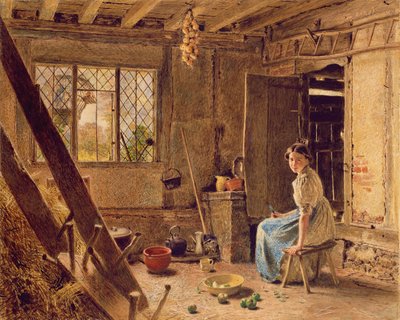Pokojówka i sroka, wnętrze domku w Shillington, Bedfordshire, 1834 (toaleta zaznaczona białym kolorem na papierze) autorstwa William Henry Hunt