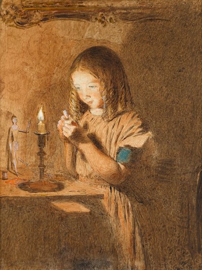 Nawlekanie igły: Młoda krawcowa, ok. 1845 (wc na papierze) autorstwa William Henry Hunt