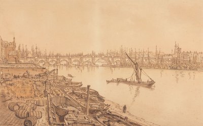 Widok starego londyńskiego mostu autorstwa William Henry Hunt