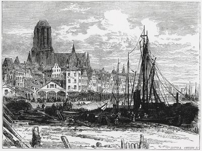 Widok na Frankfurt nad Menem z kościołem Białych Dam w tle, grawerowane przez Cuttsa i Harrisona autorstwa William Henry James Boot