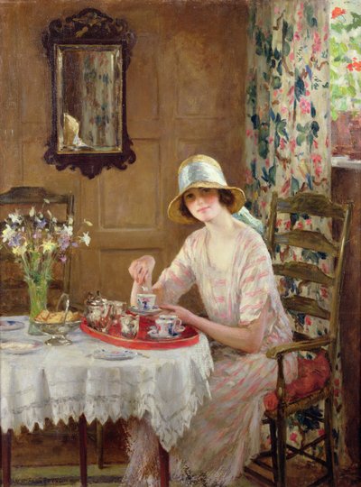 Popołudniowa herbata (olej na płótnie) autorstwa William Henry Margetson