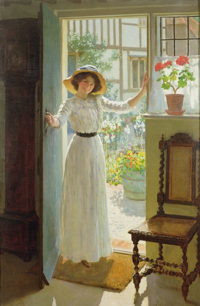 Przy drzwiach chaty (olej na płótnie) autorstwa William Henry Margetson