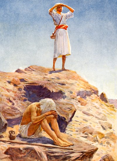 Eliasz i jego sługa wypatrują deszczu na górze Karmel autorstwa William Henry Margetson