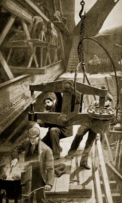 Nitowanie hydrauliczne na Czwartym Moście autorstwa William Henry Margetson