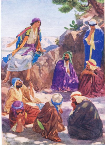Józef opowiadający swój sen z Biblijnej książki z obrazkami wydanej przez Thomasa Nelsona, ok. 1950 r. autorstwa William Henry Margetson