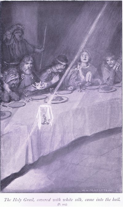Do sali wszedł Święty Graal, pokryty białym jedwabiem autorstwa William Henry Margetson