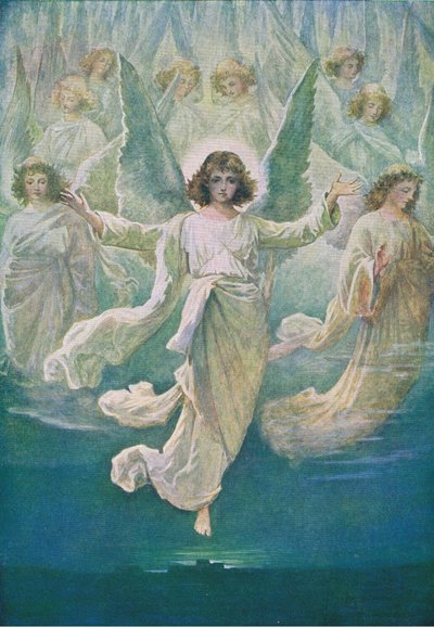 Chór aniołów, z Biblijnej książki z obrazkami wydanej przez Thomasa Nelsona, ok. 1950 autorstwa William Henry Margetson