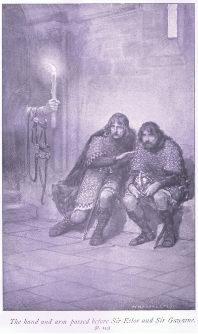 Ręka i ramię przeszły przed Sir Ectarem i Sir Gawaine autorstwa William Henry Margetson