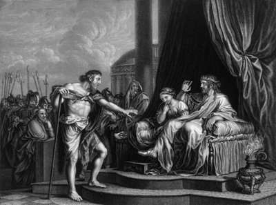 Herod skarcony przez niego... zamknął Jana w więzieniu, połowa XIX wieku. autorstwa William Henry Mote
