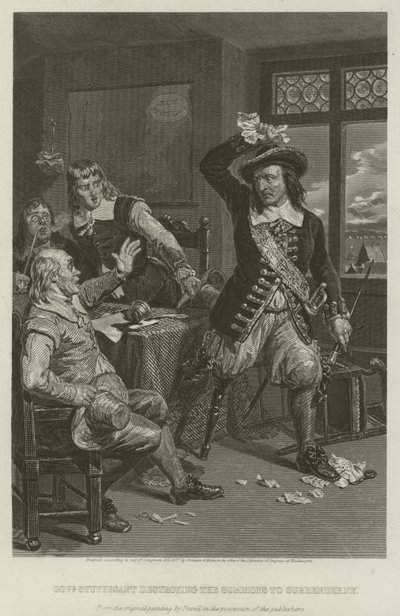 Gubernator Stuyvesant niszczy wezwanie do poddania Nowego Jorku, 1664 r. autorstwa William Henry Powell
