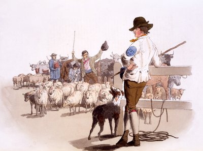 Pasterze owiec i bydła, z The Costumes of Great Britain, wyd. Henry Miller, 1805 (odbitka ręcznie kolorowana) autorstwa William Henry Pyne